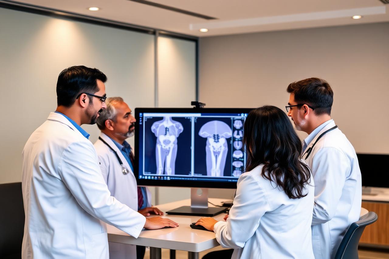 Surgeon reviewing a pelvic imaging scan